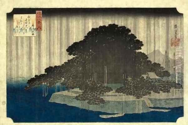 Evening Rain at Karasaki (Karasaki no yau) Oil Painting by Utagawa or Ando Hiroshige