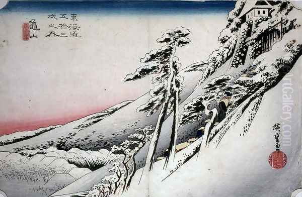 Clear Weather After Snow at Kameyama Oil Painting by Utagawa or Ando Hiroshige