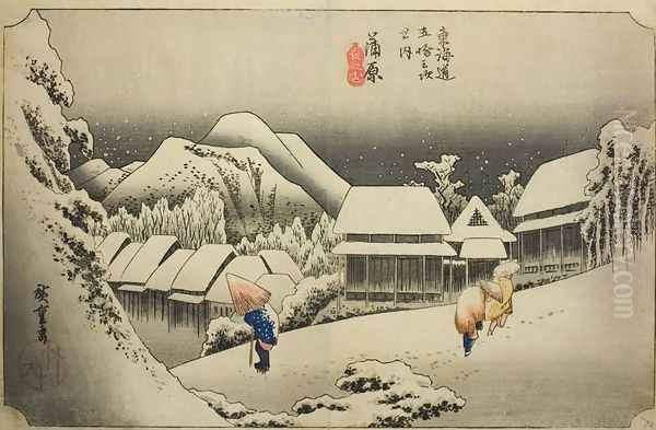 Kanbara, Evening Snow Oil Painting by Utagawa or Ando Hiroshige