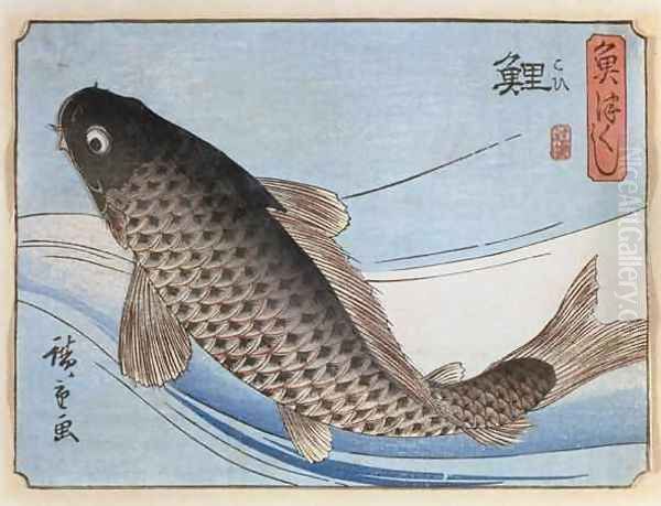 A Carp from Small Fishes Series Oil Painting by Utagawa or Ando Hiroshige