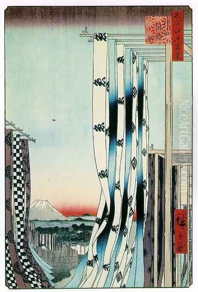 Dyers' Quarter, Kanda Oil Painting by Utagawa or Ando Hiroshige