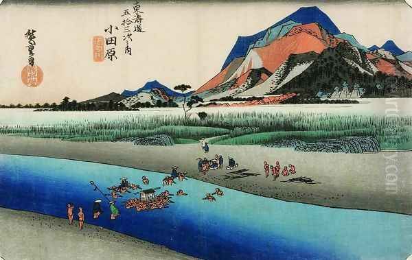 Sakawa River Oil Painting by Utagawa or Ando Hiroshige