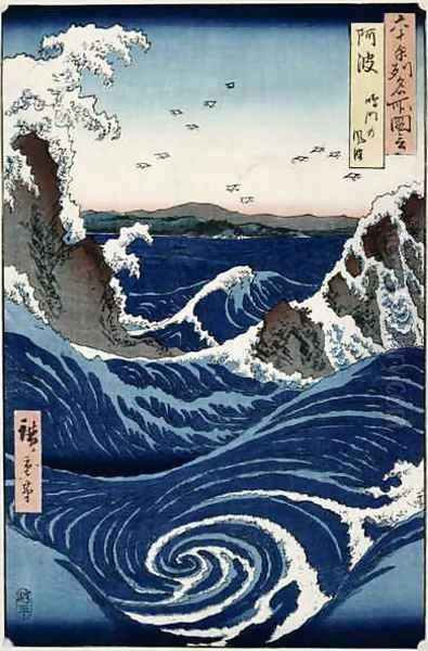 Awa province Stormy Sea at the Naruto Rapids from Famous Places of the Sixty Provinces Oil Painting by Utagawa or Ando Hiroshige