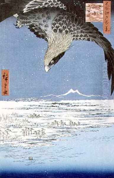 Eagle Over 100000 Acre Plain at Susaki Fukagawa Juman tsubo from the series 100 Views of Edo Oil Painting by Utagawa or Ando Hiroshige