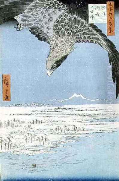 Eagle Over 100000 Acre Plain at Susaki Fukagawa Juman tsubo from the series 100 Views of Edo Meisho Edo hyakkei Oil Painting by Utagawa or Ando Hiroshige