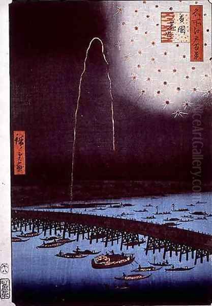 Fireworks at Ryogoku from the series One Hundred Famous Views of Edo Oil Painting by Utagawa or Ando Hiroshige