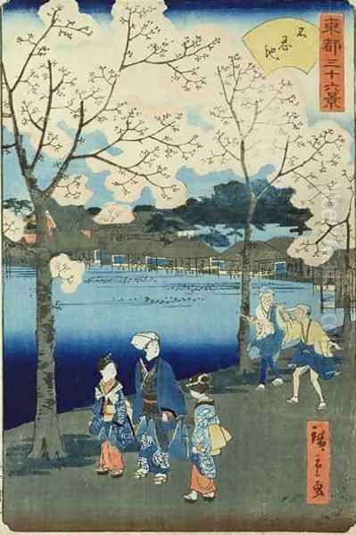 Cherry Blossom Oil Painting by Utagawa or Ando Hiroshige