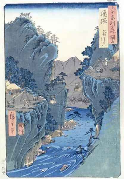 Basket Ferry Kagowatashi Hida Province Oil Painting by Utagawa or Ando Hiroshige