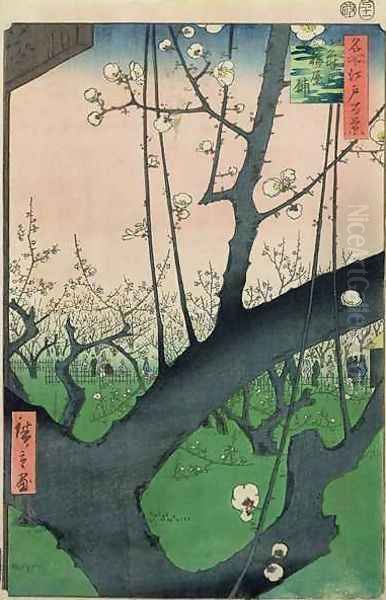 Branch of a Flowering Plum Tree Oil Painting by Utagawa or Ando Hiroshige