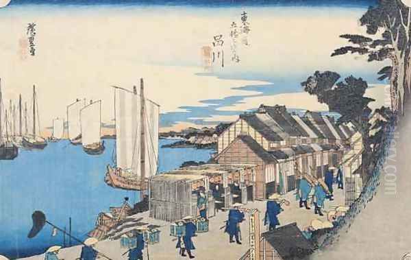 Shinagawa departure of a Daimyo in later editions called Sunrise No 2 from the series 53 Stations of the Tokaido 2 Oil Painting by Utagawa or Ando Hiroshige