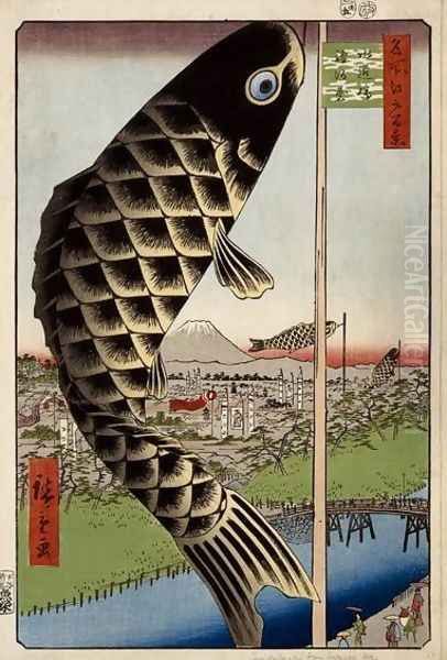 Suid Bridge and Surugadai Oil Painting by Utagawa or Ando Hiroshige