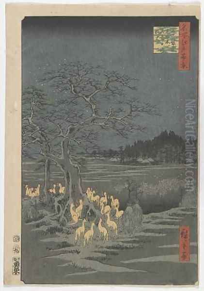 New Years Eve Foxfires at the Changing Tree Edo Oil Painting by Utagawa or Ando Hiroshige