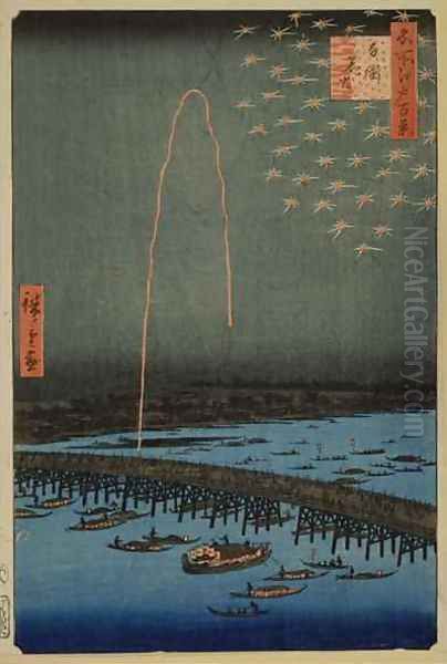 Fireworks at Ryogoku from the series One Hundred Famous Views of Edo 2 Oil Painting by Utagawa or Ando Hiroshige