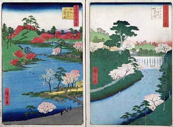 Along the riverbank two views from 60 Odd Famous Views of the Provinces Oil Painting by Utagawa or Ando Hiroshige