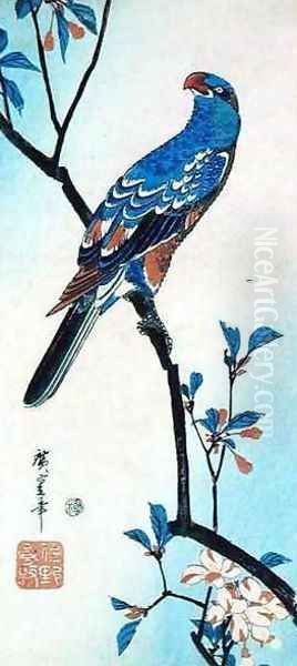 Parrot on a Branch Oil Painting by Utagawa or Ando Hiroshige