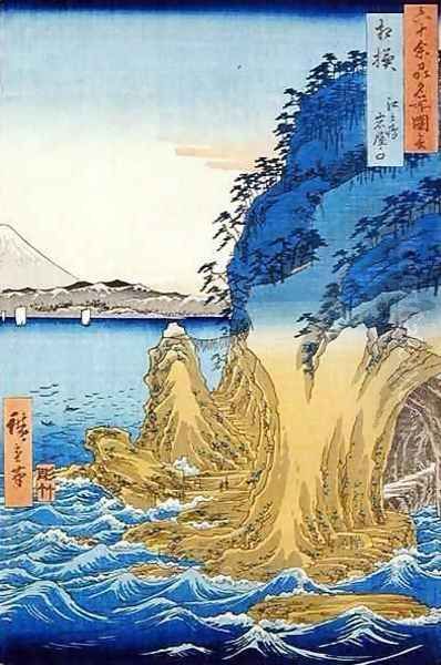 Caves at Enoshima Sagami Province Oil Painting by Utagawa or Ando Hiroshige