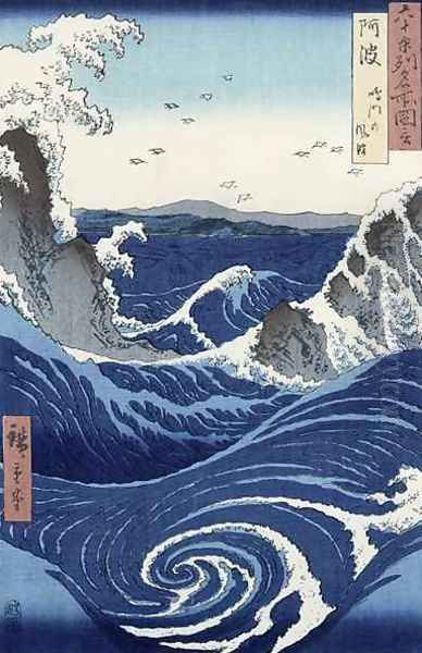 View of the Naruto whirlpools at Awa from the series Rokuju yoshu Meisho zue Oil Painting by Utagawa or Ando Hiroshige