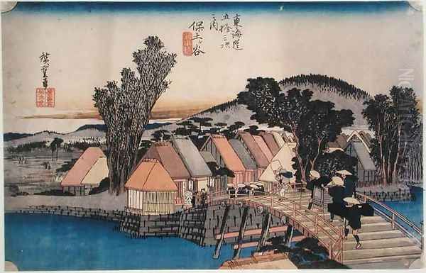 Hodogaya Shinkame Bashi Station 5 Oil Painting by Utagawa or Ando Hiroshige