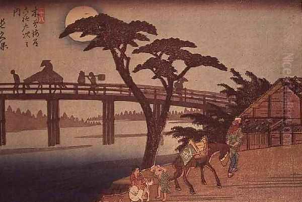 Moonlight over Nagacubo Oil Painting by Utagawa or Ando Hiroshige