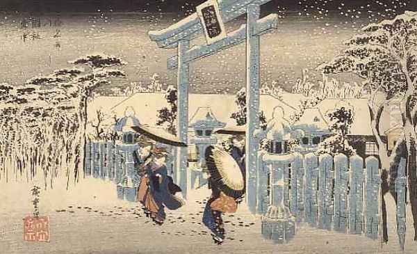 Gion Temple in the Snow from the Kioto Meisho series Oil Painting by Utagawa or Ando Hiroshige