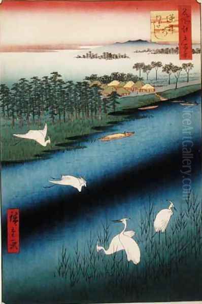 Sakasai Ferry plate 67 from the series One Hundred Famous Views of Edo Edo Period Ansei Era Oil Painting by Utagawa or Ando Hiroshige