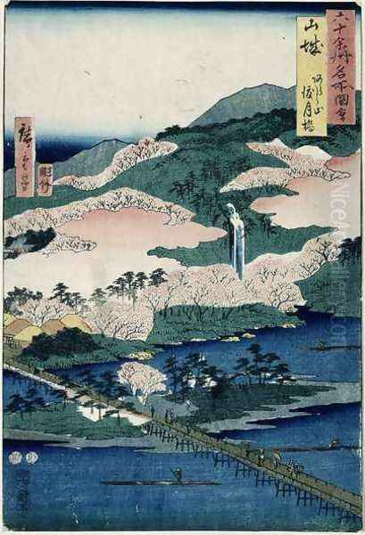 Togetsu Bridge and Mount Arashiyama Yamashiro Province from Famous Places of the Sixty Provinces Oil Painting by Utagawa or Ando Hiroshige