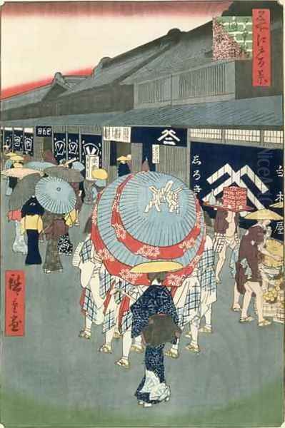 View of Nihonbashi Tori itchome Nihonbashi Tori itchome Ryakuzu Oil Painting by Utagawa or Ando Hiroshige