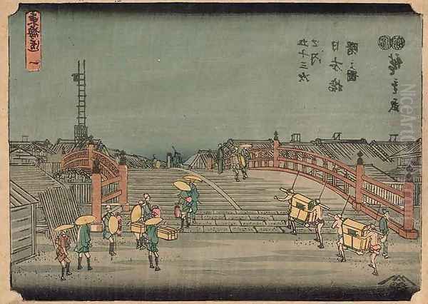 Nippon Bridge Oil Painting by Utagawa or Ando Hiroshige