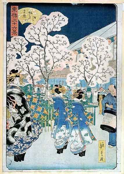 Cherry Blossom at Asakura Oil Painting by Utagawa or Ando Hiroshige