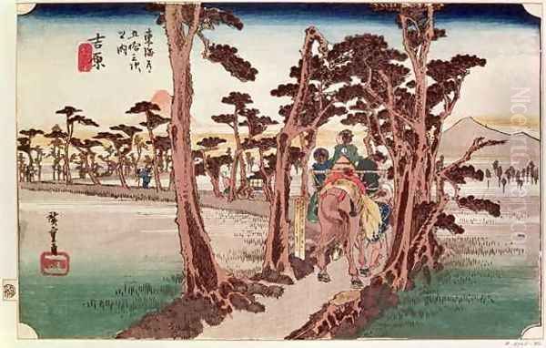 Fuji from Yoshiwara from 53 Stations of the Tokaido Oil Painting by Utagawa or Ando Hiroshige