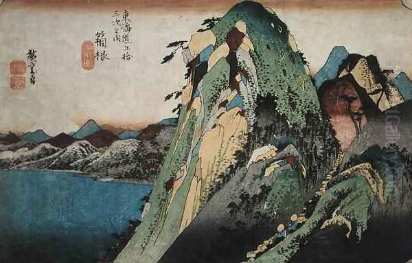 Hakone Lakeside Scene Station 11 Oil Painting by Utagawa or Ando Hiroshige