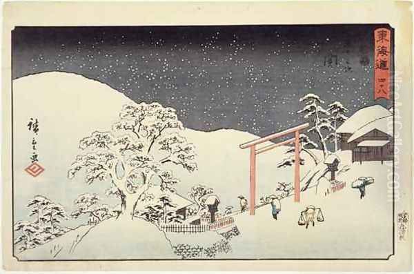 Seki from Reisho Tokaido Oil Painting by Utagawa or Ando Hiroshige