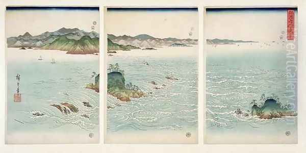 The Rapids of Naruto in Awa Province from the series Snow Moon and Flowers Oil Painting by Utagawa or Ando Hiroshige