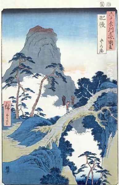 Go Kanosho Higo Province Oil Painting by Utagawa or Ando Hiroshige