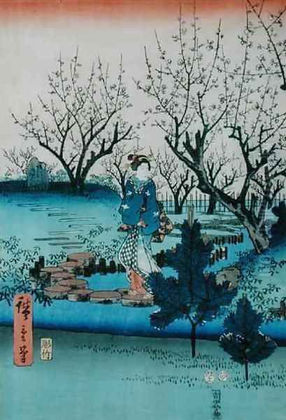 Plum Blossom Oil Painting by Utagawa or Ando Hiroshige