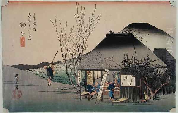 The Teahouse at Mariko from 53 Stations on the Eastern Coast Road Oil Painting by Utagawa or Ando Hiroshige