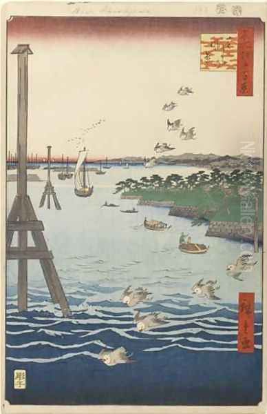 View of Shiba Coast No 108 from One Hundred Famous Views of Edo Oil Painting by Utagawa or Ando Hiroshige