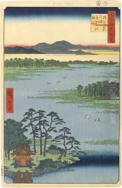 Benten Shrine Inokashira Pond No 87 from One Hundred Famous Views of Edo Oil Painting by Utagawa or Ando Hiroshige