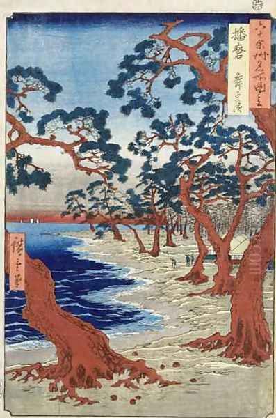 Coast of Maiko Harima Provine Oil Painting by Utagawa or Ando Hiroshige