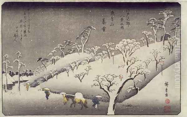 Evening Snow on the Asuka Mountain from Eight Views of Environs of Edo Oil Painting by Utagawa or Ando Hiroshige