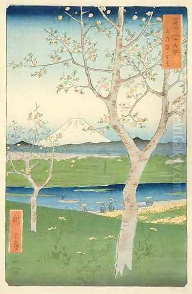 Fuji from Koshigaya Mushashi No 14 from the series 36 Views of Mt Fuji Fuji Saryu Rokkei Oil Painting by Utagawa or Ando Hiroshige