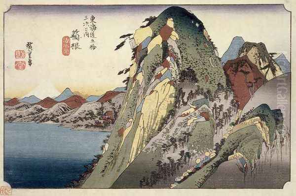 Hakone Lake Scene from the series 53 Stations of the Tokaido Oil Painting by Utagawa or Ando Hiroshige