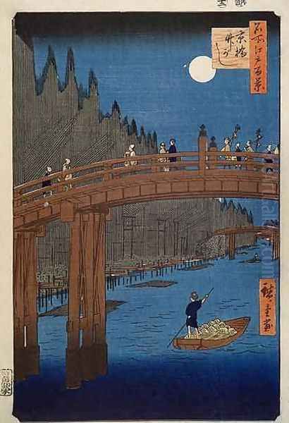 Kyoto bridge by moonlight from the series 100 Views of Edo Oil Painting by Utagawa or Ando Hiroshige