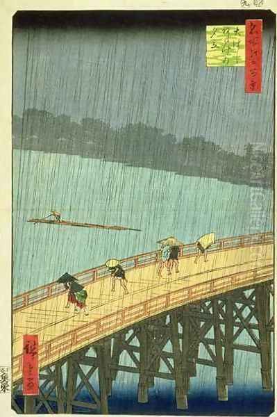 Sudden Shower at Ohashi Bridge at Ataka Ohashi atake no yudachi from the series 100 Views of Edo Oil Painting by Utagawa or Ando Hiroshige