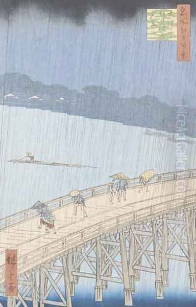 Sudden Shower on Ohashi Bridge at Ataka from the series 100 Views of Edo Oil Painting by Utagawa or Ando Hiroshige