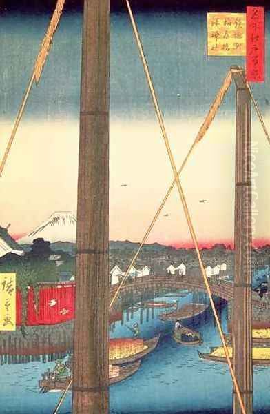 Inari Bridge and Minato Shrine Teppozu plate 77 from the series One Hundred Famous Views of Edo Edo Period Ansei Era Oil Painting by Utagawa or Ando Hiroshige