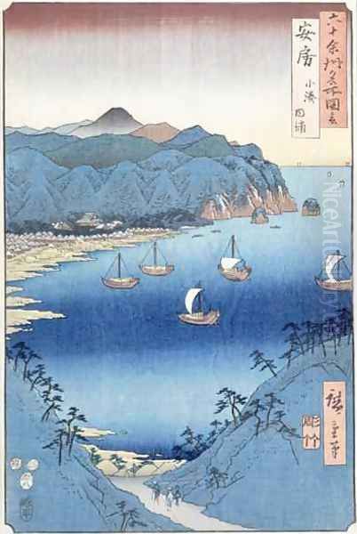 Kominato Bay Awa Province Oil Painting by Utagawa or Ando Hiroshige