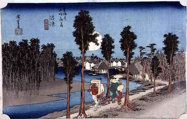 Numazu Twilight from the series 53 Stations on the Eastern Coast Road Oil Painting by Utagawa or Ando Hiroshige