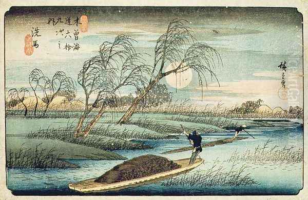 Full Moon at Seba from the series 69 Stations of the Kisokaido 2 Oil Painting by Utagawa or Ando Hiroshige