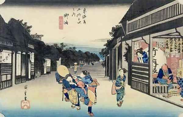 Goyu Waitresses Soliciting Travellers from the series 53 Stations of the Tokaido Oil Painting by Utagawa or Ando Hiroshige